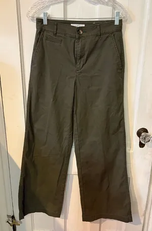 LOFT Women Wide-Leg Chinos in Olive Green thumbnail 1