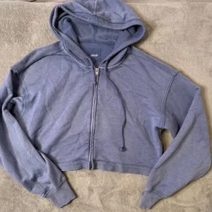 Aerie Crop Distressed Hoodie Full Zip Size S Blue Grunge Boxy Oversized thumbnail 2