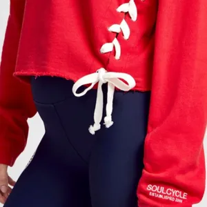 NWOT Soulcycle embroidered lace‎ up cropped sweatshirt sz XL thumbnail 2