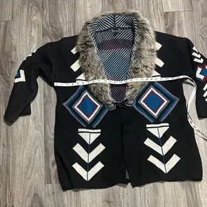 Steel Roses Aztec Cardigan | Faux Fur Collar | Boho Western . thumbnail 10