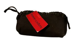 NWT Femme Couture Black Velvet Ruffle Cosmetic Bag Wristlet Pouch thumbnail 1