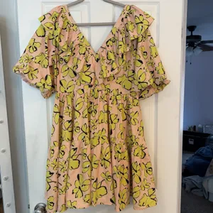 Mulla Tiered Ruffle‎ Dress Yellow Maternity Shoot Baby Shower Balloon Sleeve M thumbnail 8
