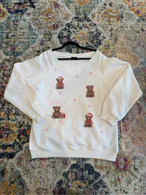 White Fox Boutique Off-Shoulder White Sweater with Teddy Bear Print thumbnail 3