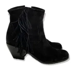 SAM‎ EDELMAN Louie Ankle Boot Black Suede Western Fringe, Zip, Women's Size 10 thumbnail 1