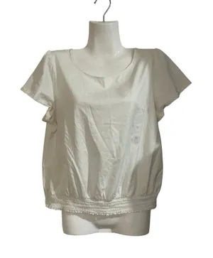 Ann Taylor Factory Short Flutter Sleeve Smoked Waist SZ M Peasant Boho Cottage thumbnail 1