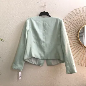NWT JM Studio John Meyer Light Green Tweed Blazer Jacket Pearl Gold Button Women M $138 thumbnail 2