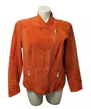 VTG Queen Latifah Shearling Leather Jacket Women XL Orange‎ Queen Biker thumbnail 1