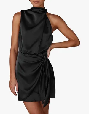 Amazon Black Satin high neck Dress thumbnail 1