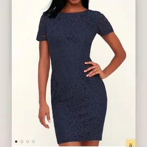 Lulus Polished to Perfection Navy‎ Blue Lace Sheath Dress MEDIUM thumbnail 2