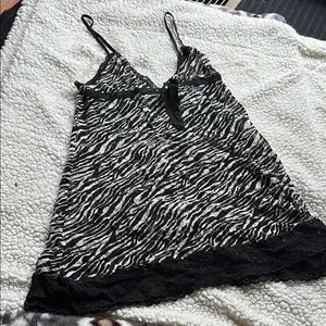 Victoria's Secret Black and White Lace Trim Pajama Top thumbnail 1
