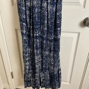 Lucky Brand John Robshaw Crochet Lace Back Maxi Dress Navy Blue White Small Boho thumbnail 11