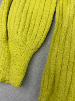 Aerie Fuzzy Ribbed Sweater Medium Chartreuse Balloon Sleeve Cozy Knit Top thumbnail 3