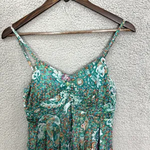 Floral Print Dress Green Sleeveless Sundress Summer Casual Party‎ thumbnail 3