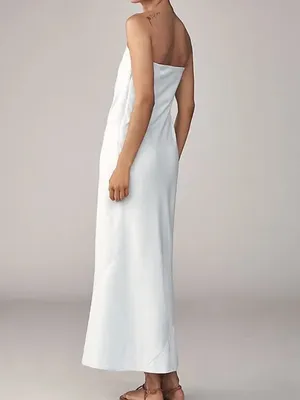 Anthropologie Strapless White Maxi Dress - Minimalist Summer Slip SZ Medium thumbnail 2