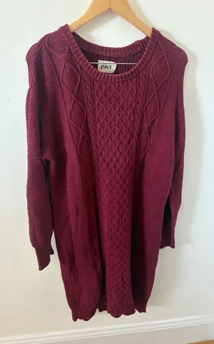 Pact Organic Cotton Cable Knit Sweater Dress Burgundy Wine Medium M Longline thumbnail 1