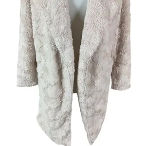 The Linen Duck Beige Textured Faux Fur‎ Open Front Cardigan Small Soft Plush thumbnail 3