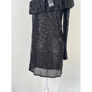 Nasty Gal One Shoulder Long Sleeve Black Sequin‎ Mini Dress Size Large New thumbnail 6
