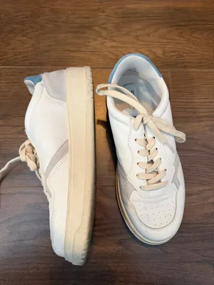 Steve Madden Cream Leather Sneakers with Light Blue Heel thumbnail 2