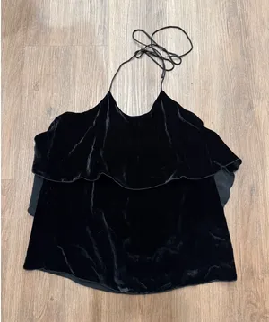 Alice + Olivia Black‎ Silk Blend Velvet Ruffle Halter Top CC710B12025 Small NWT thumbnail 1