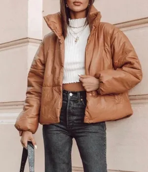 Princess Polly lioness faux leather puffer jacket thumbnail 1