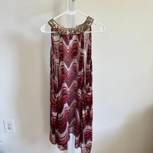 Free People EUC Women's Chevron Striped Mini Dress Sheer Chiffon Sequin Neck L thumbnail 5
