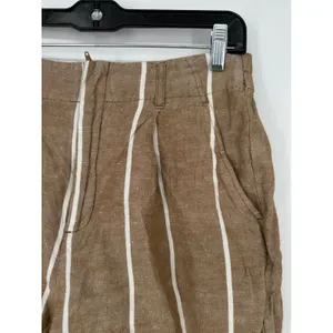 A New Day Shorts Women S Brown Striped Linen‎ Blend High Rise Casual Coastal thumbnail 2