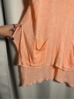 Free People Linen Blend High Low Orange Top Size Large thumbnail 8