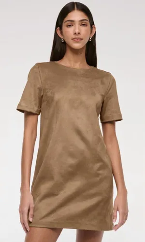Abercrombie & Fitch Faux Suede Mini Dress Brown / Tan Large T-shirt Short Sleeve thumbnail 1