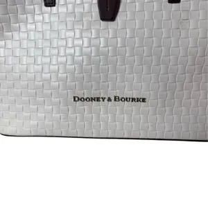 DOONEY & BOURKE Woven Leather Embossed Satchel Bag White Brown Trim Quiet Luxury thumbnail 2