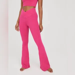 Aerie OFFLINE Real Me criss Crossover Flare Leggings yoga pants highrise fuchsia thumbnail 3