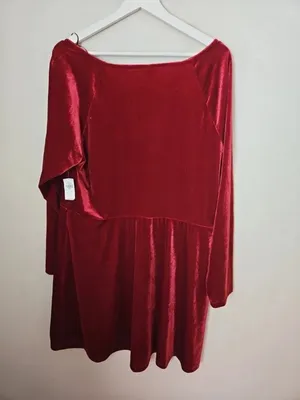 Old Navy Fit & Flare Velvet Mini Dress Scarlet Fire Red Long Sleeve NEW thumbnail 4
