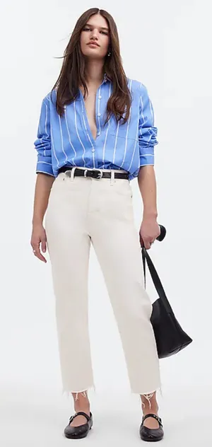 Madewell 90s Straight Crop Jean Tile White High Rise Raw Hem Women US 32 NWT thumbnail 1