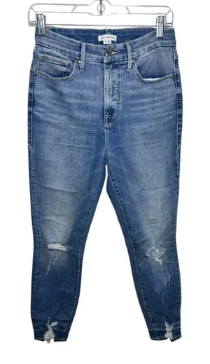 Good American‎ Good Waist Crop Jeans Blue Distressed Skinny 6/28 GWCCH075T thumbnail 1