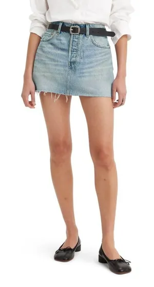 NWT‎ Levi's Icon Denim Mini Skirt High Rise Raw Hem Light Wash Size 28 thumbnail 1