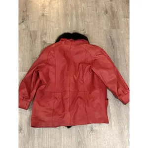 Vtg Red Leather Millyn Fur‎ Collar Coat Jacket 80's Glam Mob thumbnail 12