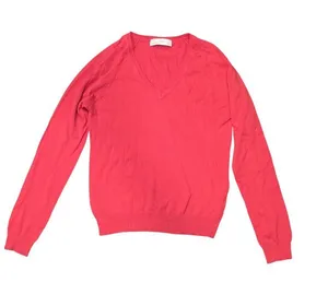 Zara Women Red V-Neck Long-Sleeve Knit Sweater Lightweight Cotton Blend Sz Large thumbnail 1