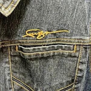 FUBU Denim Jacket Womens 2X Blue Indigo Jean Y2K Chic Urban Trucker Streetwear thumbnail 3