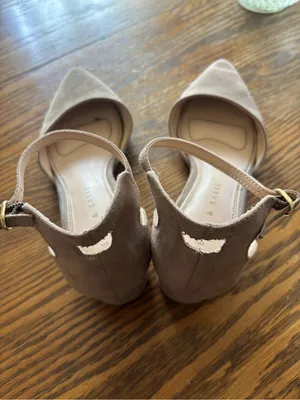 Kelly & Katie Taupe Pointed Ankle-Strap Flats thumbnail 2