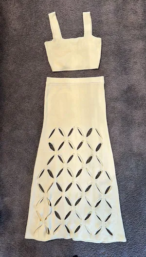 Two Piece Knit Maxi Skirt Set Yellow Size L thumbnail 4