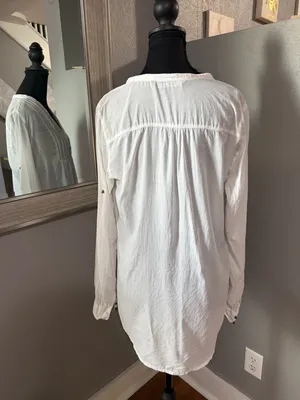 Zara Boho Peasant White Flowy Neutral Romantic Top Size Medium. thumbnail 4