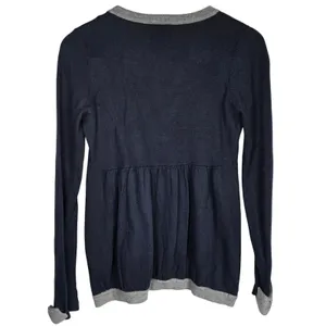 Esther's Archive‎ Navy Blue Cotton Cashmere Ruffle Bow Cardigan Sweater Small thumbnail 2