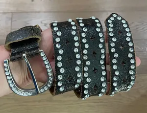BKE Distressed Black Leather Rhinestone Western Cowgirl Belt thumbnail 1
