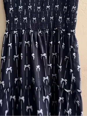Ecowish Wish Black and White Smocked Dress with Bow Accent thumbnail 3