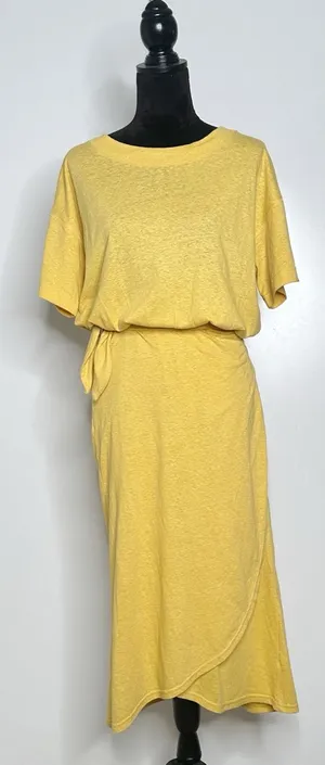 FP Beach Free People Mustard Yellow Wrap Front Midi T-Shirt Dress Women XS Small thumbnail 1