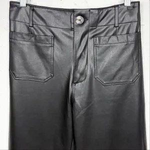 Anthropologie Maeve Colette Faux Leather Cropped Wide Leg Pants Black Size 28 thumbnail 8