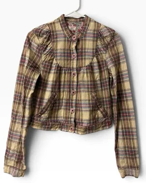 Free people Plaid Linen/Cotton Blend Cropped Button Down Jacket Sz Small thumbnail 1
