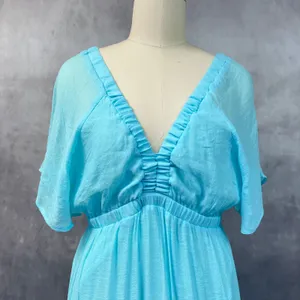 Boston Proper Women Tiered Gauze Maxi Dress Size XL Flutter Sleeve Flowy Coastal thumbnail 3