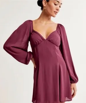 Abercrombie &‎ Fitch Sheer Long Sleeve Mini Dress in Mauve Size Extra Small thumbnail 1