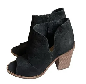 Black Leather Peep Toe Booties thumbnail 1