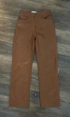 Abercrombie & Fitch 90’s Straight Ultra High Rise Brown Leather Pants thumbnail 1